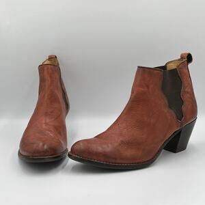 Frye Cognac Leather Chelsea Ankle Boots Size 10 Block Heel